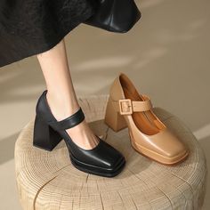 CHIKO Zonta Square Toe Block Heels Mary Jane Shoes Mary Jane Shoes Heels, Platform Heels Chunky, Jairzinho, Pumps Shoes, Mary Jane Heels, Leather Mary Janes, Jane Shoes, Pretty Shoes, Dream Shoes