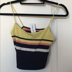 Navy Blue, Yellow, White And Orange Crop Top, Super Cute For Summer!! Fitted Yellow Tank Top For Beach Season, Trendy Yellow Beach Tank Top, Trendy Yellow Tank Top For Beach, Yellow Cotton Crop Top Tank, Multicolor Cotton Tank Top For Day Out, Yellow Summer Tank Top For Day Out, Trendy Yellow Tank Top For Vacation, Yellow Crop Top Tank Top For Summer, Yellow Cotton Tank Top For Beach