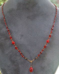 Hand knotted vintage and new red glass and solid brass Bali beaded necklace Beaded Necklaces, Red Glass, Atlanta Ga, Metal Beads, Sterling Silver Bead, Glass Pendants, Earings Piercings, Jewelry Ideas, Matching Earrings