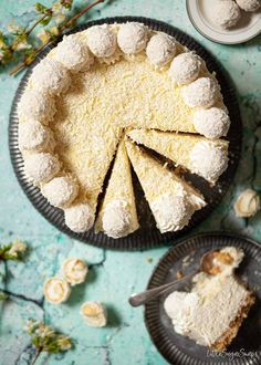 no - bake coconut cheesecake on a plate