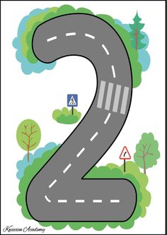 a road with two roads going through it and the number 2 in the middle is shown