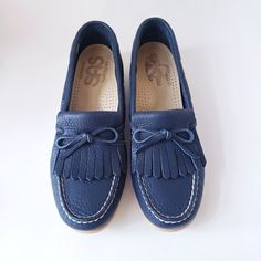 Sas Hand-Sewn Blue Leather Loafers. Never Worn And In Excellent Clean Condition And Comes From A Smoke Free Home. One Shoe Has Size Mark On Bottom Of Heel. No Original Box Available. Size 9 1/2 N. Narrow Blue Slip-on Moccasins, Blue Flat Slip-on Moccasins, Casual Blue Loafers With Round Toe, Blue Casual Slip-on Loafers, Blue Casual Leather Shoes With Round Toe, Casual Blue Flat Loafers, Blue Round Toe Slip-ons For Work, Blue Slip-on Boat Shoes, Blue Boat Shoes With Rubber Sole For Spring