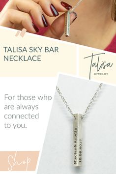 Place the names of important people, dates or phrases on different sides of this 4 sides bar necklace. Silver Sterling Silver Bar Necklace With Rectangular Pendant, Silver Engraved Rectangular Bar Necklace, Minimalist Silver Engraved Bar Necklace, Engraved Silver Rectangular Bar Necklace, Minimalist Engraved Silver Bar Necklace, Silver Sterling Bar Necklace For Anniversary, Silver Rectangular Custom Name Jewelry, Everyday Silver Rectangular Name Necklace, Sterling Silver Jewelry With Engraved Text For Memorial