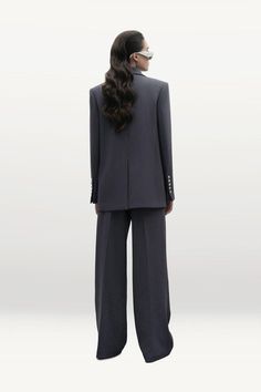 Genevieve Straight Long Sleeved Polyester Blazer | MEAN BLVD Luxury Long Sleeve Pantsuit For Fall, Luxury Long Sleeve Fall Pantsuit, Modern Tailored Long-sleeve Pantsuit, Modern Tailored Long Sleeve Pantsuit, Luxury Business Pantsuit For Fall, Sleek Long Sleeve Semi-formal Pantsuit, Sleek Long Sleeve Pantsuit For Semi-formal Occasions, Luxury Long Sleeve Office Suit, Luxury Fall Business Pantsuit