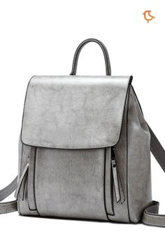 Women Genuine Leather Shoulder Backpack Trendy Faux Leather Backpack For School, Trendy Gray Rectangular Backpack, Trendy Rectangular Gray Backpack, Casual Rectangular Faux Leather Backpack, Casual Faux Leather Rectangular Backpack, Trendy Faux Leather Backpack, Trendy Rectangular Leather Backpack With Detachable Strap, Trendy Gray Backpack Shoulder Bag, Casual Faux Leather Satchel Backpack