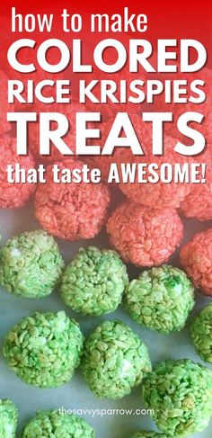 green rice krispy treats on a white plate with the words how to make colored rice krispies treats that taste awesome