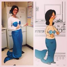 an image of a woman dressed as a mermaid and cartoon character in the same outfit