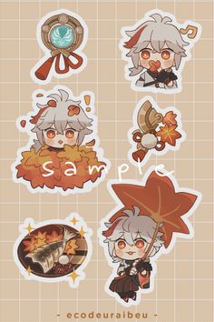 some stickers with different characters on them