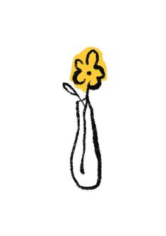 a drawing of a yellow flower in a vase on a white background with black lines