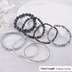 Gray Bracelet, Bracelet Ideas, Stackable Bracelets, Bracelet Set, Charcoal Grey, Beaded Bracelet, Beaded Jewelry, Silver Bracelet, Angeles