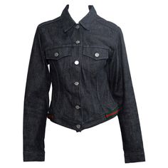 Black Gucci Top For Winter, Gucci Jean Jacket, Tom Ford Jacket, Tom Ford For Gucci, Gucci By Tom Ford, Gucci Jeans, Gucci Jacket, Long Sleeve Denim Jacket, Iconic Dresses