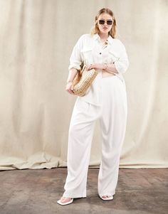 ASOS DESIGN Curve seamed waist pant with linen in white | ASOS Curve Style, Asos Curve, Waist Pants, White Style, Body Fit, Trending Now, Color Trends, Top Brands, Online Shopping