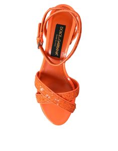 Sequined ankle strap block heeled sandals. Model: Heels sandals Colour: Orange Sole: Leather Buckle closure Made in Italy Model Heels, Ankle Strap Block Heel, Formal Loafers, Orange Material, Colour Orange, Dolce E Gabbana, Boot Pumps, Heels Sandals, Leather Buckle