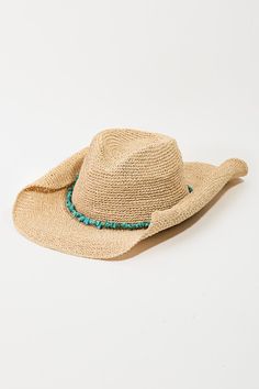 This sun hat introduces a stunning faux turquoise beaded strap woven style. Step into a world of refined taste as this accessory effortlessly refines the details of your outfit. Beaded Strap, Maxi Jumpsuit, Athleisure Tops, Silk Bottoms, Black Bride, Hat Style, Leather Denim, Weave Style, Cowboy Hat