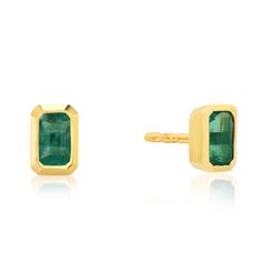 Emerald Cut Emerald Gemstone Stud Earrings Elegant Emerald Earrings With Bezel Setting, Modern Yellow Gold Emerald Cut Earrings, 14k Gold Diamond Gemstone Earrings, Luxury 14k Gold Emerald Cut Earrings, Modern Emerald Cut Gemstone Earrings, Classic Baguette Cut Gemstone Earrings, Emerald Earrings With Bezel Setting For Gift, Emerald Bezel Setting Earrings For Gift, 14k Yellow Gold Earrings With Bezel Setting