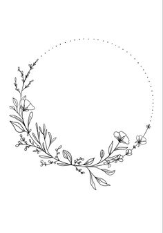 a black and white drawing of an oval frame with flowers