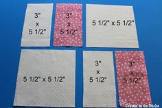 four pieces of fabric laid out on top of each other, with measurements for them