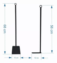 an image of the height of a broom with measurements for each end and bottom part