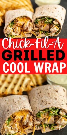 chicken and cheese grilled cool wrap with waffle fries on the side for dipping