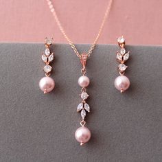 Pink Wedding Necklaces With Matching Earrings, Pink Necklaces With Matching Earrings For Wedding, Rose Gold Teardrop Jewelry Sets For Wedding, Rose Gold Teardrop Wedding Jewelry Sets, Pink Bridal Necklace With Matching Earrings For Wedding, Rose Gold Dangle Jewelry Sets With Matching Earrings, Pink Dangle Necklaces For Wedding, Rose Gold Dangle Necklaces With Matching Earrings, Rose Gold Pearl Drop Jewelry For Weddings