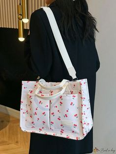 Bird in Bag - Stylish Spring Valentines Day Printed Handheld Tote Bag - Pink Cherry Design | Multi-Pocket | Spacious Mommy Bag with Large Capacity | Versatile Travel Bag | Crossbody Essential | Sleek Commuter Briefcase for Professionals | Practical Computer Bag Cherry Design, Mummy Bag, Mommy Bag, Computer Bag, Pink Cherry, Computer Bags, Bird In Bag, Square Bag, Pink Bag