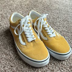 Mustard Yellow Color Brand New Suede Neon Vans, Purple Vans, Vans Old School, Vans Yellow, Mustard Yellow Color, Vans White, Classic Vans, Shoes Vans, Leather Mary Janes