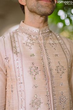 Mens Sherwani, Men's Waistcoat, Kurta Design, Groom Wear, Ivory Silk, Mens Wear, Kurta Designs, Tailored Pants, Peach Pink