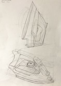 two drawings of an iron and a phone