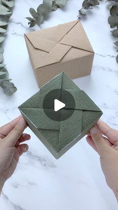 two hands holding an origami envelope with a video play button on it, surrounded by greenery