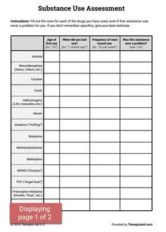 Substance Use Assessment Preview Substance Use Worksheets, Substance Use Group Activities, Counseling Skills, Counseling Worksheets, Relapse Prevention, Counseling Activities, Counseling Resources, Therapy Worksheets