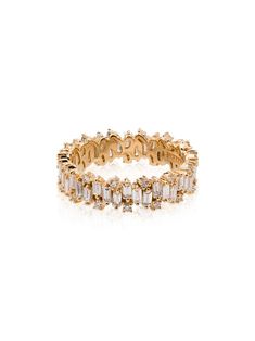 This 18K yellow gold Suzanne Kalan Shimmer diamond ring is crafted from staggered pieces of polished metal, embellished with baguette cut and round faceted white diamonds. Ah, bright gold and shiny Suzanne Kalan gemstones - When I'm feeling sad, I simply remember my favourite things. And then I don't feel so bad.