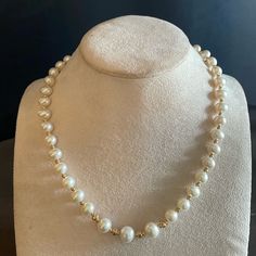 8-9.5 Mm Hollow Beads, White Pearls From A Smoke-Free, Pet-Free Home. Sold As Is. Classic White Beaded Chain Necklace, White Beaded Necklaces With Pearl Drop, White Single Strand Pearl Necklace With Round Beads, Classic Pearl Necklace With Round Beaded Chain, Classic Pearl Necklace With Beaded Chain, Classic White Beaded Necklaces, Classic White Beaded Necklace, Formal White Pearl Necklace With Beaded Chain, White Pearl Beaded Necklaces In Rondelle Shape