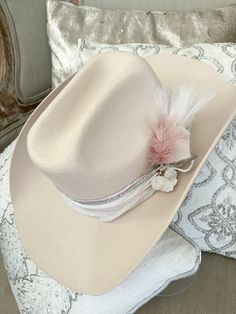 Women's cowboy hat  Boots not included  Decorative wool cowboy hat.  Geo quarts heart attached perfect for a wedding bride  One size fits most  56-58  Adorable   All sales final. Birthday girl, bride to be, bachelorette fun.  Need a different color ? Message me. Ivory hat, pinks, whites and creams Boho Cowboy Hat, Wedding Cowboy Hat, Girls Cowboy Hats, Bride To Be Bachelorette, Bachelorette Hats, Wedding Reception Favors, Hat Bar, Cowgirl Wedding, Hat Western