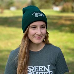 One size fits all Green Ember beanie will keep your head warm & your look cool! 100% Acrylic, adjustable cuff, 12" knit. Green Ember, Stocking Cap, Look Cool, One Size Fits All, Stockings, Cuff, Knitting, Green