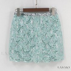 Lasaky - Shimmering Beaded Skirt with Wave Hemline and Bodycon Fit Bodycon Mini Skirt, Flapper Costume, Beaded Skirt, Pencil Skirt Dress, Wrap Around Skirt, Green Sequins, Hem Skirt, Casual Skirts, Body Con Skirt