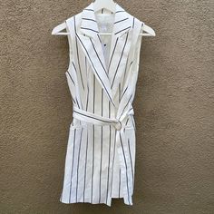 Topshop Striped Belted Long Sleeveless Vest Blazer Sz 6 Original Retail $139 Bundle & Save! Always Considering Reasonable Offers :) White V-neck Vest Outerwear, White Sleeveless Spring Vest, White Sleeveless Vest For Spring, White V-neck Summer Outerwear, White Vest Outerwear For Spring, White Summer Workwear Vest, White V-neck Vest For Spring, Fitted Sleeveless Summer Outerwear, Chic Summer Vest For Workwear