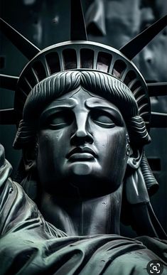 the statue of liberty is shown in black and white