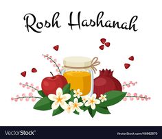 rosh harbanah with apples and pomegranates on white background