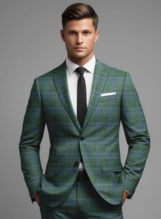 Bask in the glow of cultivated poise with our Loro Piana Eliseo Wool Silk Linen Suit. Meticulously fashioned with the finest craftsmanship, this masterpiece marries the luxury of wool, silk, and linen. Resplendent in a green hue and embellished with the timeless allure of plaids, it bestows upon its wearer unrivaled comfort and longevity. Whether commanding the hallowed halls of corporate power or gracing a prestigious gala, this ensemble serves as a true symbol of grace and style.   A marriage of elegance and comfort, Loro Piana fabrics are made using the highest quality raw materials in the world, in their purest form or blended together. A sophisticated response to the dictates of contemporary elegance, these fabrics lend themselves to a wide range of styles to meet the varied needs of Italian Suit, Silk Linen, Linen Suit, Linen Jacket, Loro Piana, Wool Suit, The Glow, Double Breasted Suit, Fabric Samples