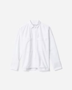 The Boxy Oxford White – Everlane Modern Shirt With Relaxed Fit And Fold-down Collar, Cotton Button-up Shirt For Layering, Cotton Collared Shirt For Layering, Collared Cotton Shirt For Layering, Modern Button-up Shirt For Daywear, Classic Shirt With Spread Collar For Everyday, Classic Shirt With Shirttail Hem For Everyday, Classic Shirt For Layering With Shirttail Hem, Everyday Shirt With Placket And Shirttail Hem