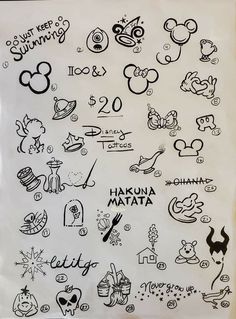 the back side of a sheet of paper with various cartoon characters and numbers on it