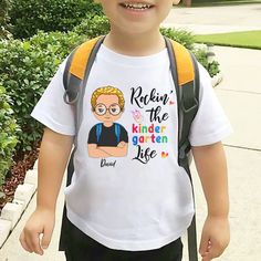 Rockin The Kindergarten Life Custom Kid Tshirt, Funny Gift For Kids On Back To School Day CustomCat Personalized Short Sleeve T-shirt For Back To School, Tshirt Funny, Gift For Kids, Grandchildren, Jersey T Shirt, Jersey Shorts, Funny Gifts, On Back, Cotton T Shirt