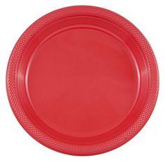 a red plastic plate on a white background