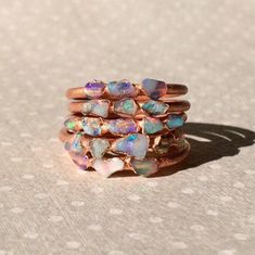 Raw Opal Ring Dainty Opal Ring Stacking Opal Ring Copper | Etsy Dainty Opal Ring, Raw Opal Ring, October Birthstone Ring, October Birthstone Rings, Amethyst Ring Engagement, Raw Opal, Electroformed Jewelry, Ring Stack, Ring Stacking