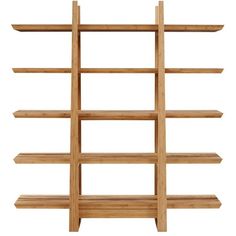 a wooden shelf with four shelves on each side