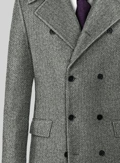 Stay in a luxurious spotlight with the addition of our Harris Tweed Gray Chevron GQ Overcoat that conveniently amplifies the ethos of charm. However, it is tailored from pure wool fabric, which offers dense, heavy and coarse textures that carries a superior warmth with a unique herringbone weave over a gray shade,   which creates a cozy as well as elegant impression perfect for wintery weekend or formal dressing.  
 
 Look Includes   Harris Tweed Gray Chevron Tweed Fabric   Horn     Royal     B Winter Double-breasted Tweed Jacket, Elegant Winter Houndstooth Outerwear, Luxury Tweed Outerwear For Business, Winter Double-breasted Houndstooth Tweed Jacket, Fitted Tweed Wool Long Coat, Fitted Long Tweed Wool Coat, Formal Tweed Outerwear With Double Button Closure, Fitted Luxury Tweed Outerwear, Winter Tweed Outerwear With Houndstooth Pattern