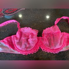 Victoria’s Secret Bra. Never Worn. 36d Pink Underwire Bra For Party, Party Pink Bra With Lace Trim, Pink Fitted Underwire Bra, Fitted Pink Underwire Bra, Pink Lace Bra With Lace Trim, Fitted Pink Bra, Elegant Pink Summer Bra, Victoria's Secret Pink Bra For Spring, Pink Lace Feminine Bra