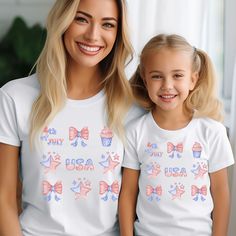 Happy 4th of July!  America's Independence Day! Celebrate wearing this patriotic vintage-look and Coquette style t-shirt!  Match up all the girls in Coquette Style with lots of bows!  Available in Adult, Youth and Toddler Sizes!  This also makes a great gift for Grandma and Cousins! * Made with 100% Airlume combed and ring-spun cotton, a ightweight     fabric  that is easy to layer, and breathable.   * The retail fit or fashion fit offers a more fitted slim style that is    perfect for casual an Cute 4th Of July Birthday T-shirt, Independence Day Graphic Print Birthday Top, White T-shirt For Birthday On Independence Day, Cute Cotton Independence Day Top, Cute White Tops For Independence Day, Cute Cotton Top For Independence Day, Patriotic Tops For 4th Of July Birthday, Patriotic Top For 4th Of July Birthday, America Independence Day