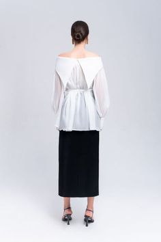 Marina Straight Off-Shoulder Floss Silk Top | MEAN BLVD Calf Length Skirt, Calf Length Skirts, Mean Blvd, Silk Material, Shoulder Design, Silk Top, Designer Collection, Cotton Tops, Online Fashion