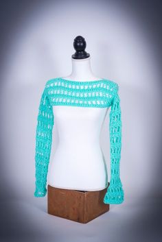 Such a cute, fun summer top. Pair with your favorite tank top or over your swimsuit. Either way you will end up loving this adorable top.  Size: S Neck opening: 14" Extra long sleeves All in stock items are ready to ship, no waiting. All items will arrive freshly washed and all items are individually packaged.  Also available in a chunky yarn, Please check out my entire shop, CuddleMeSoftlydaily.etsy.com Fitted Trendy Shrug For Summer, Trendy Fitted Summer Shrug, Trendy Fitted Shrug For Summer, Trendy Stretch Crop Top For Beach Season, Summer Cropped Stretch Shrug, Trendy Cropped Spring Shrug, Trendy Cropped Shrug For Spring, Fitted Cropped Crop Top For Beach Season, Spring Cropped Stretch Shrug